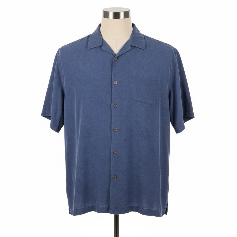 Tommy Bahama Silk‎ Shirt Mens 2XB Blue Camp Collar Short Sleeve Button Front